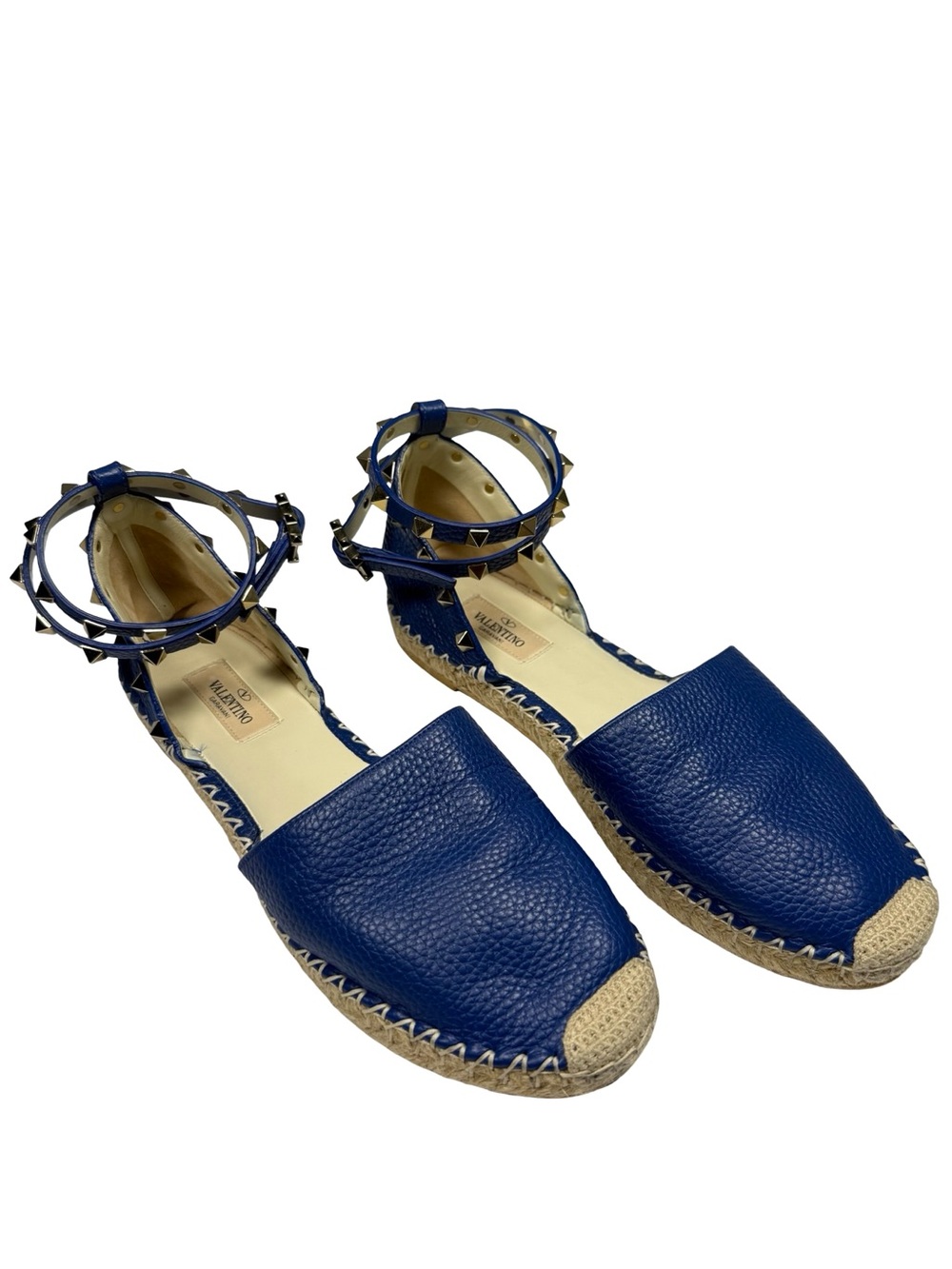 Valentino Garavani Rockstud Espadrille Flats Sz 9 Blue Leather Studded Luxury